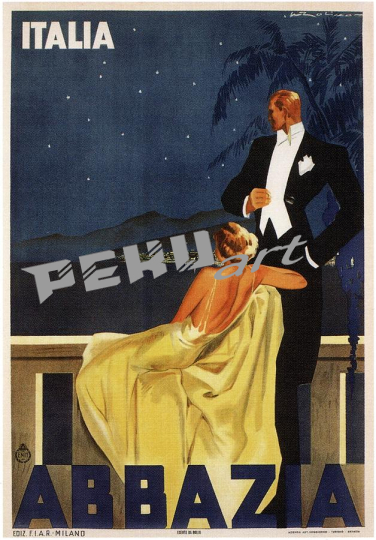 abbazia italia woman and man looking out at a mountain retro