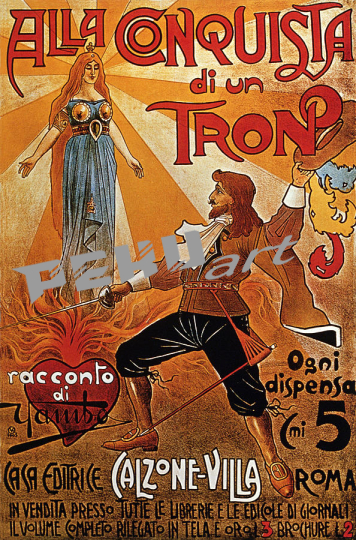 alla conquista di un trono swordsman vintage advertising pos