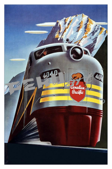 canadian pacific railroad engine mountains retro travel 