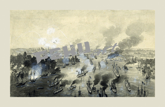 civil war naval battle momberger pen ink drawing