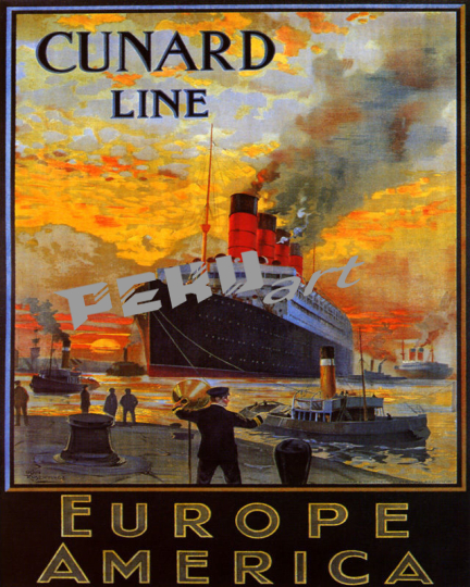 CUNARD LINE STEAMBOAT EUROPA AMERIKA SCHIFF REISE VINTAGE REPRO