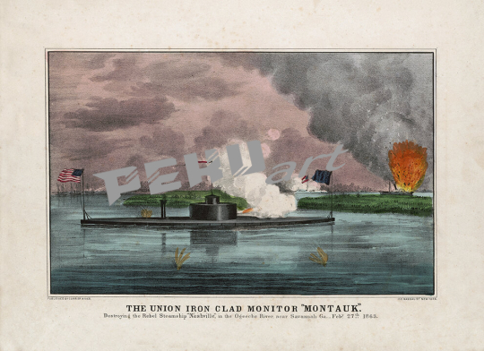 Union iron clad monitorMontauk destroying the Rebel steamsh
