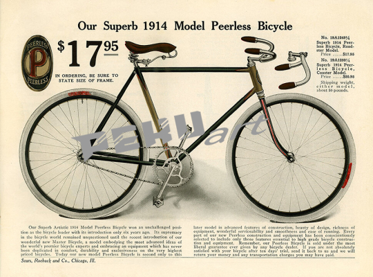 1914 peerless vintage bicycle ad poster 
