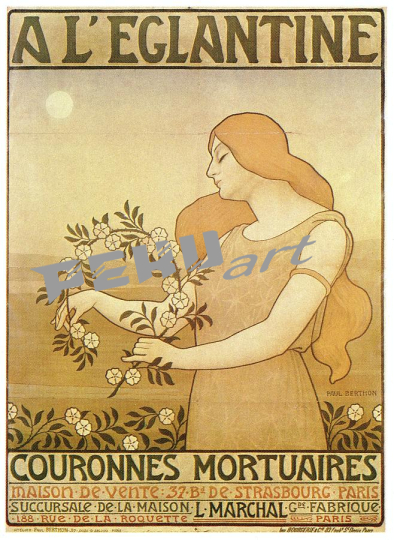 a leglantine woman with a funeral flowers vintage advertisin