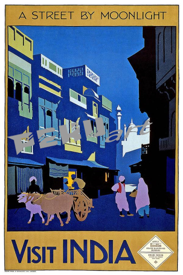 a street in india by moonlight vintage travel advertising po