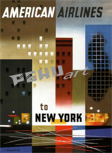 american airlines to new york abstract geometric vintage pos