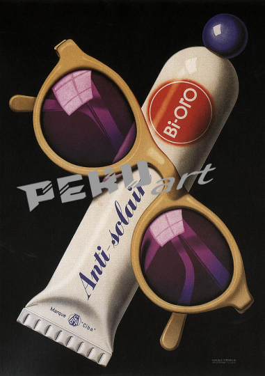 bi oro anti solaire suntan lotion and sunglasses vintage adv