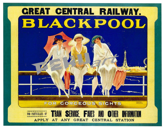 blackpool england retro travel advertising  three fash
