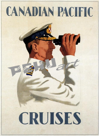 canadian pacific cruises sailor with binocular retro travel 
