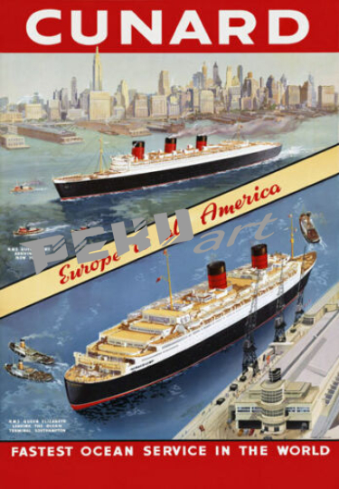 Cunard Queen Elizabeth Liner Kreuzfahrtschiff Reiseposter