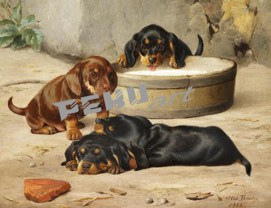 dachshund-puppies-vintage-art