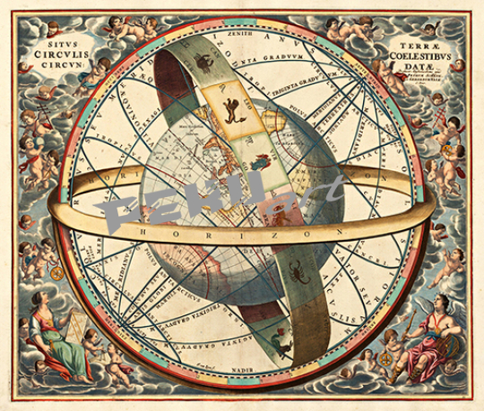 MACE 2 Celestial Armillary 1708 Antique Celestial Maps