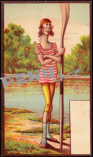 man-with-monocle-and-bathing-costume-standing-with-an-oar-by